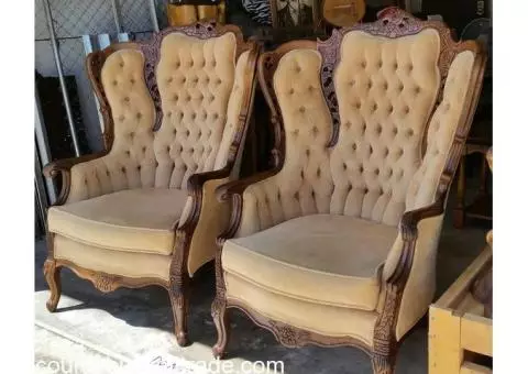 RARE Pair of French Provincial a Highback Wingback Armchairs