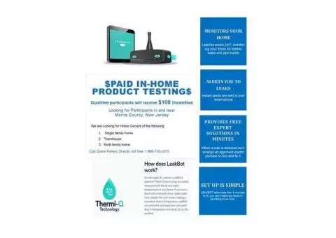 $ PAID IN-HOME $100 PRODUCT TESTING $ (Morris County and Surrounding Areas)