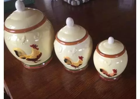 3 Chicken Ceramic Canisters