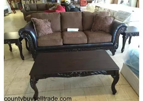 Sofa, love seat, and tables