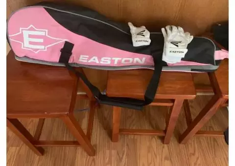 Pink/Black Easton baseball bag with gloves
