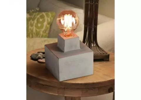 Concrete Bedside Table Lamp - Industrial Grey Cement End Table Lamp Base (Includes 40W Exposed Retro