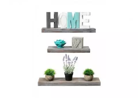 Rustic Farmhouse 3 Tier Floating Wood Shelf - Floating Wall Shelves (Set of 3), Hardware and Fastene