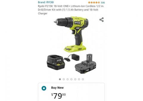 18 V batter powered Ryobi Drill with battery and  charger