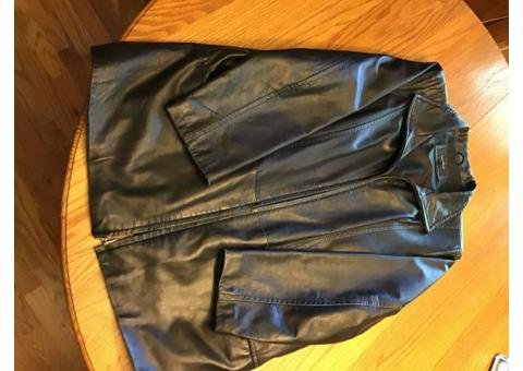 Man’s black leather jacket size large/regular