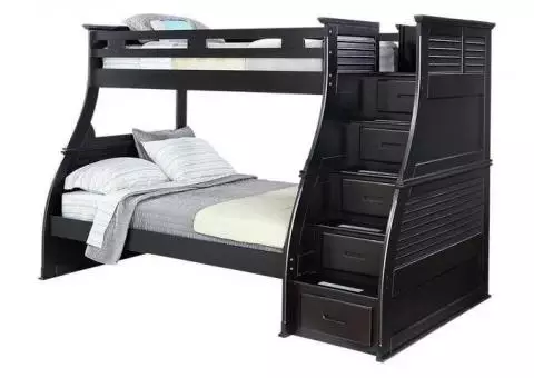 Bunk Beds (Black) Toys/Clothes Storage and Serta Mattresses