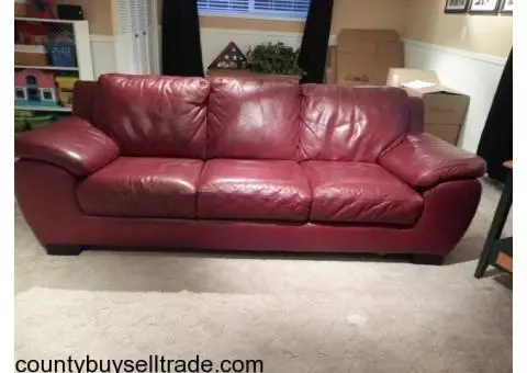 red Italian leather couch and chair