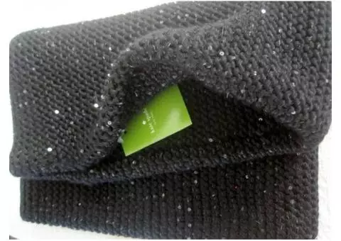 Kate Spade Sequin Infinity Neckwarmer Scarf Black with Black/Silver Threads