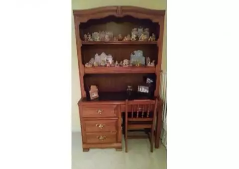 Solid Oak desk, bookcase and chair