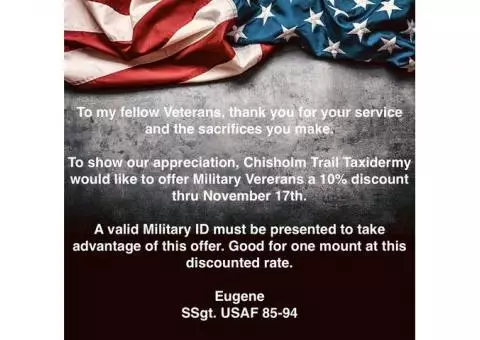 Chisholm Trail Taxidermy - Military Veteran Discount
