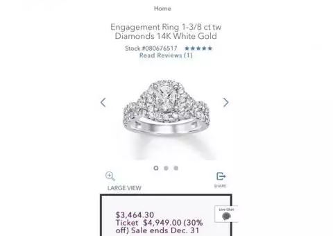 Diamond Engagement ring- 1 3/8 ct tw - 14k white gold