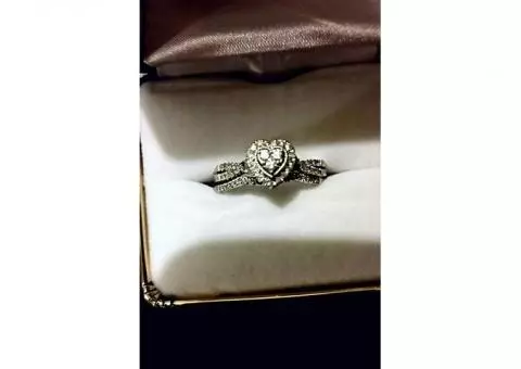 Silver Heart Engagement Ring with Band