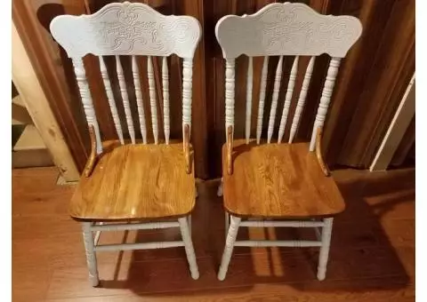 Wood Dinning Pressback Chairs - Set of 2 - Oak and Grey Painted - NICE