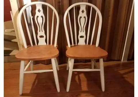 Hand Chalk Painted & Rustic/Distressed  DINNING CHAIRS  (2)  - Off White & Leather Colors"