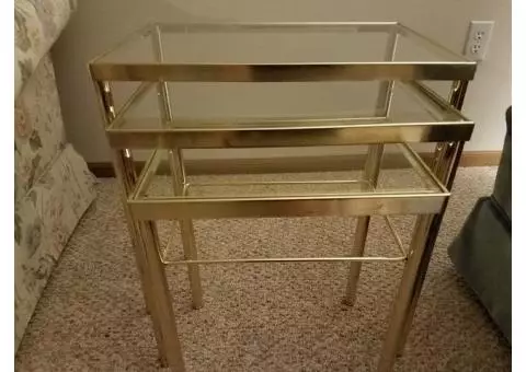 Now only $100.  Glass and Brass 3 Piece Nesting Tables